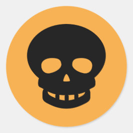 Orangefarbener Schwarzer Schädel Klassischer Runds Runder Aufkleber