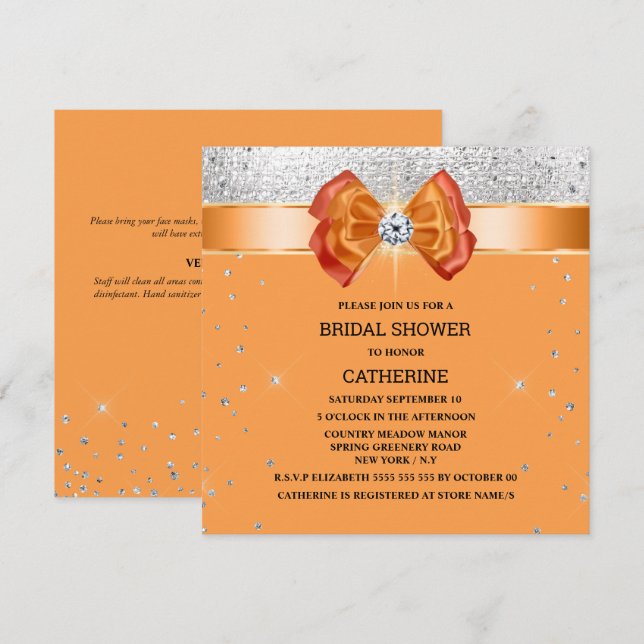 Orangefarbener silberner Glitzer mit elegantem, sc Einladung (Vorne/Hinten)