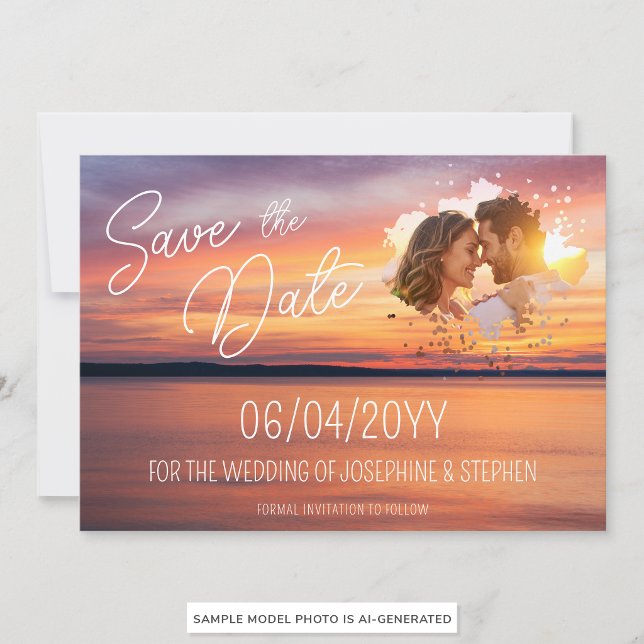 Orangefarbener Sonnenuntergang mit maßgeschneidert Save The Date (Von Creator hochgeladen)
