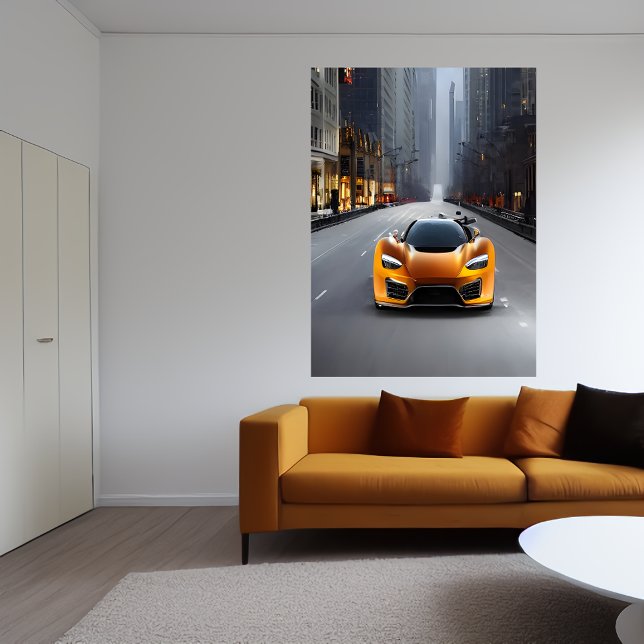 Orangefarbener Sportwagen auf der Straße | AI Art  Poster (Von Creator hochgeladen)