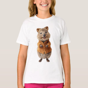 Orangefarbener Strickjacken-Quokka-Kinder T-Shirt