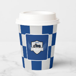 Orangefarbener und grauer Karton Pappbecher