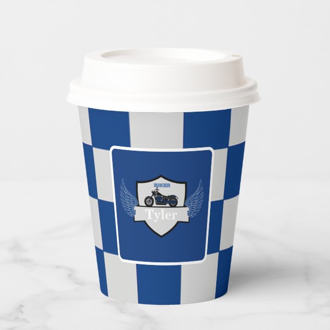 Orangefarbener und grauer Karton Pappbecher (Vorderseite)