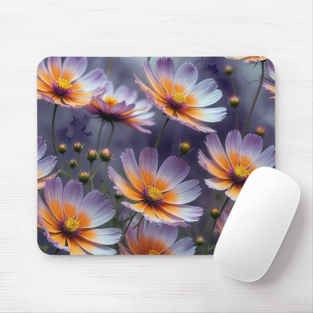 Orangefarbener und Lila Kosmos Abstrakt Mousepad (Mit Mouse)