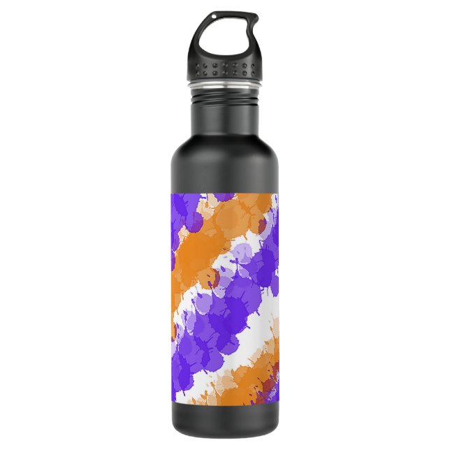 Orangefarbener und Lila Spritzer Edelstahlflasche (Vorderseite)