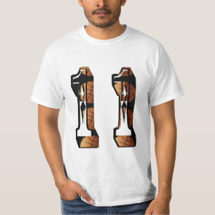 Orangefarbener und schwarzer Basketball Nummer 11, T-Shirt