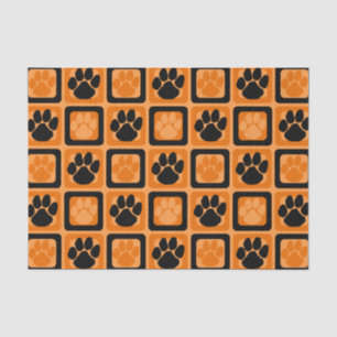 Orangefarbener und schwarzer Pawprint Seidenpapier