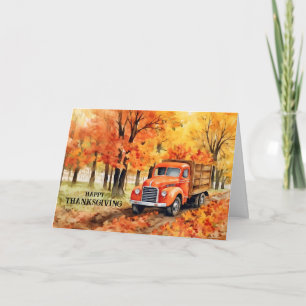 Orangefarbener Vintager Lieferwagen LKW im Herbst Feiertagskarte