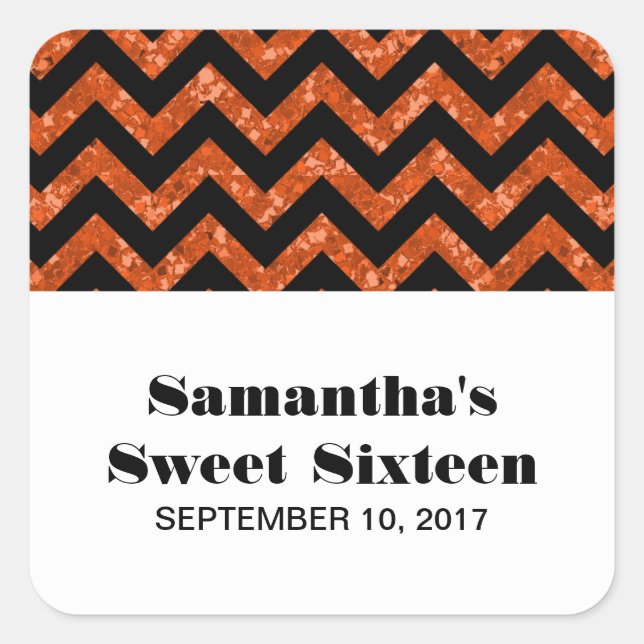 Orangefarbener Zickzack Glitzer Sweet 16 Stickers (Vorderseite)