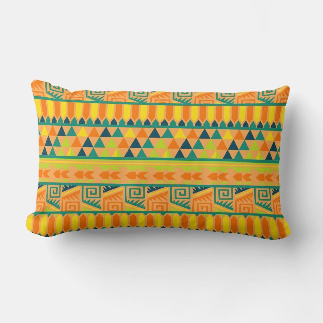 Orangefarbenes, Abstraktes Aztec Tribal Print Patt Lendenkissen (Vorderseite)