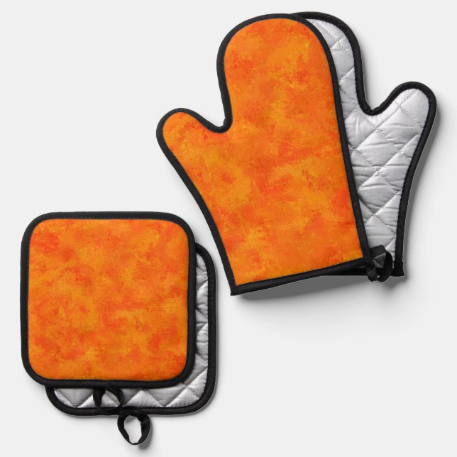 Orangefarbenes Abstraktes Muster Ofenhandschuh & Topflappen-Set (Vorderseite/Rückseite)