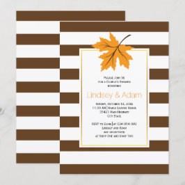 Orangefarbenes Ahornblatt & Streifen Hochzeitspaar Einladung