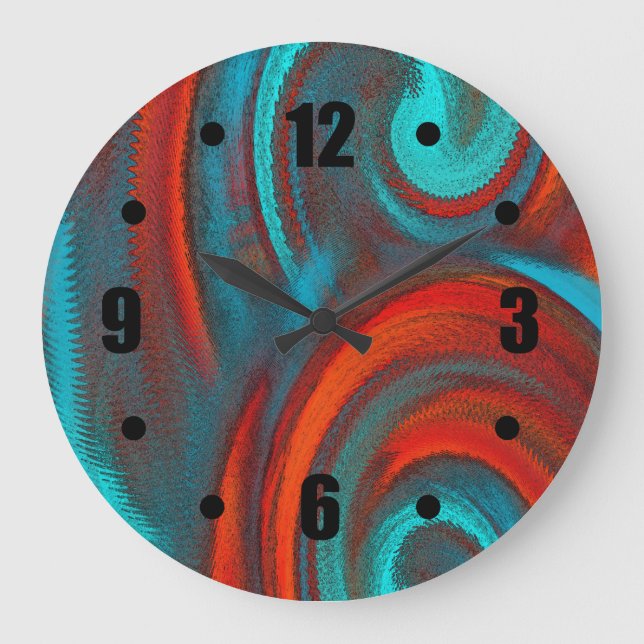 Orangefarbenes, Aquamarines Drehverhalten Große Wanduhr (Vorderseite)