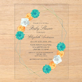 Orangefarbenes Aquamarines geometrisches Babydusch Acryleinladungen