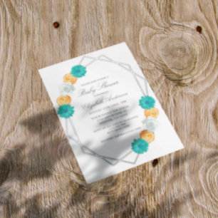 Orangefarbenes Aquamarines geometrisches Babydusch Folieneinladung