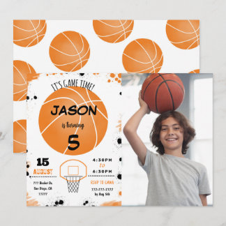Orangefarbenes Basketball-Foto Einladung