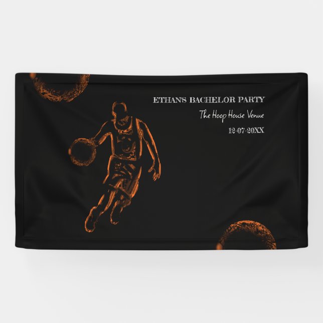 Orangefarbenes Basketballwochenende Party Banner (Horizontal)