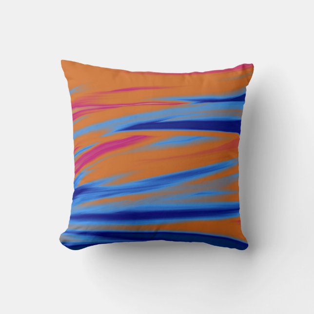 Orangefarbenes, blaues Malerdesign Abstrakt Kissen (Vorderseite)