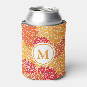 Orangefarbenes Blume-Muster Monogramm Dosenkühler