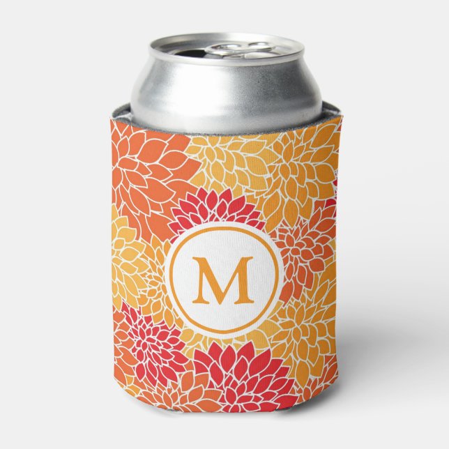 Orangefarbenes Blume-Muster Monogramm Dosenkühler (Kanne Vorderseite)