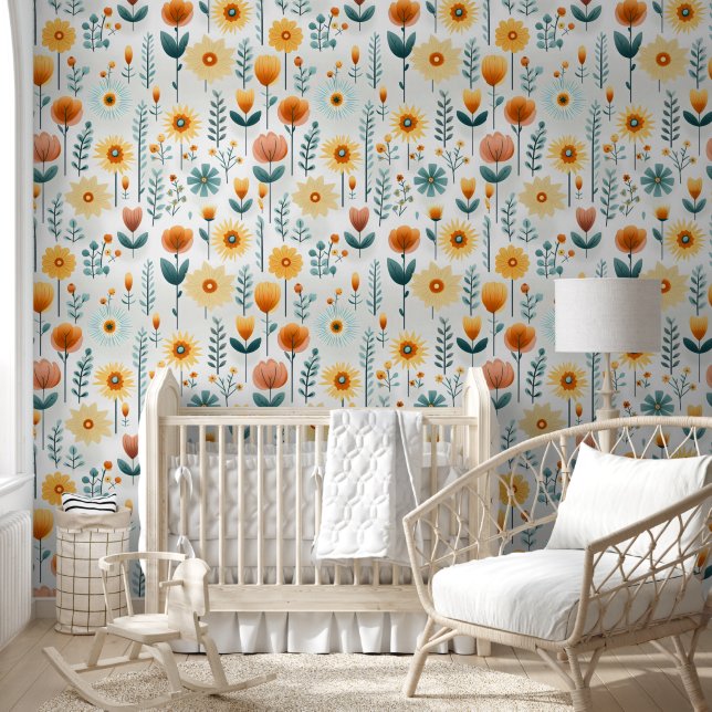 Orangefarbenes Blume Muster Tapete (Kinder)