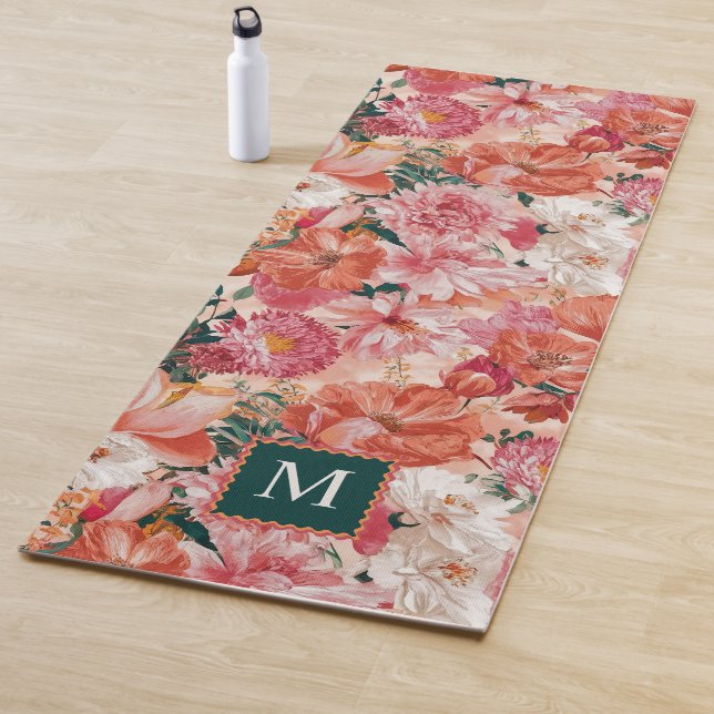 Orangefarbenes Blumenmuster Monogramm Yogamatte (Beispiel)