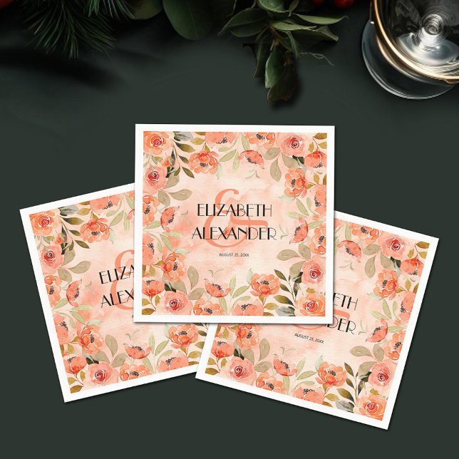 Orangefarbenes Brautparty Serviette (Watercolor Orange Floral Cocktail Napkins)