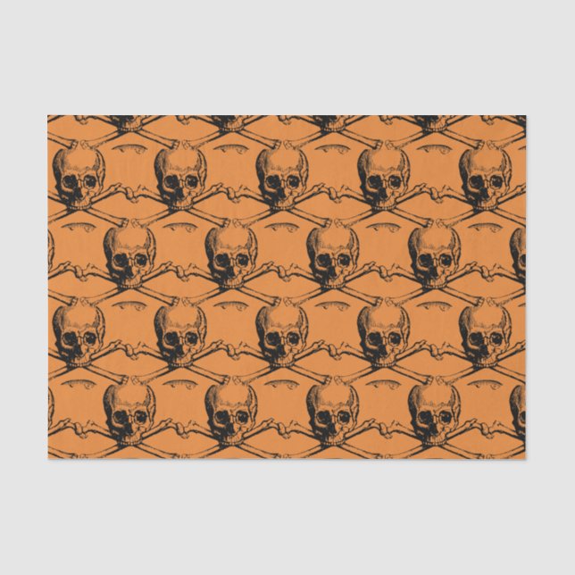 Orangefarbenes Cooles Muster Skull-Halloween-Party Seidenpapier (Vorderseite)