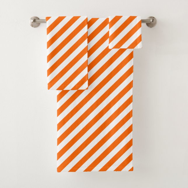 Orangefarbenes Diagonal Streifen Badetuch Set (Insitu)
