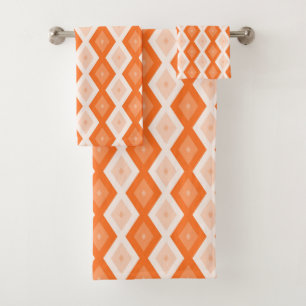 Orangefarbenes Diamantmuster Badhandtuch Set