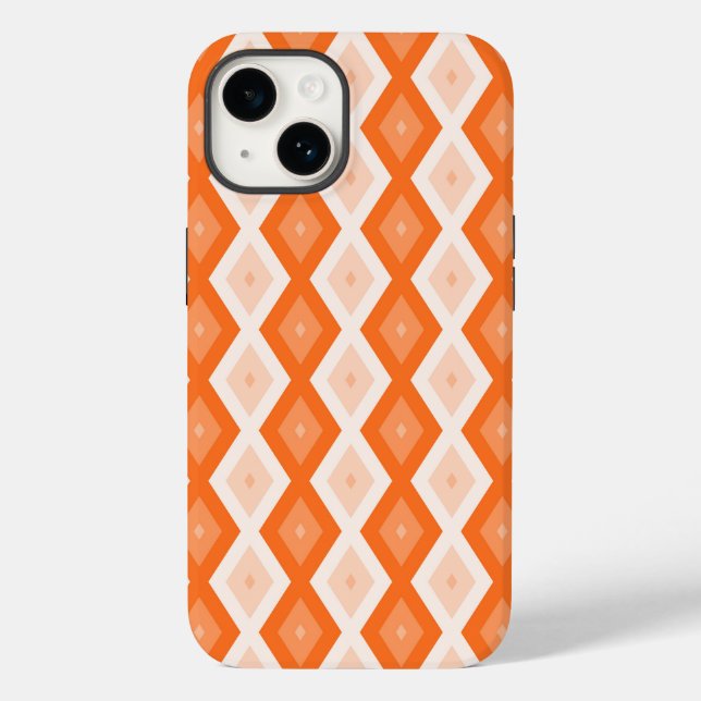 Orangefarbenes Diamantmuster Case-Mate iPhone 14 Hülle (Rückseite)