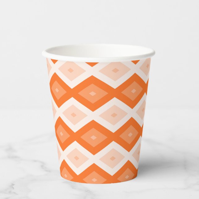 Orangefarbenes Diamantmuster Pappbecher (Vorderseite)