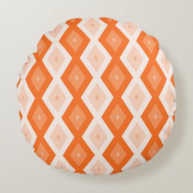 Orangefarbenes Diamantmuster Rundes Kissen (Vorderseite)