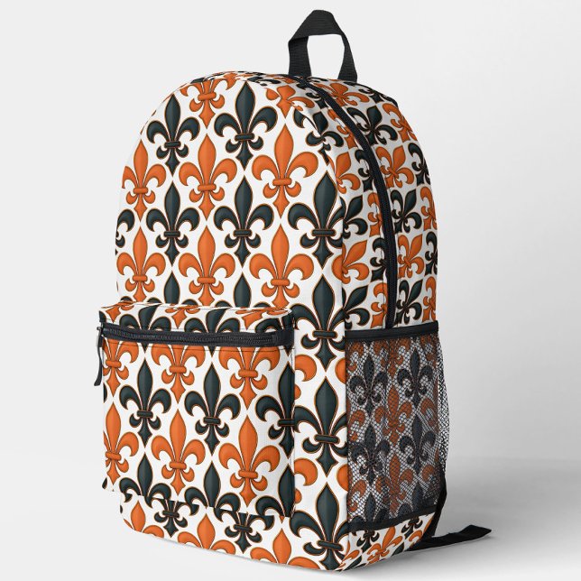 Orangefarbenes Fleur-de-lis-Muster Bedruckter Rucksack (Von Creator hochgeladen)
