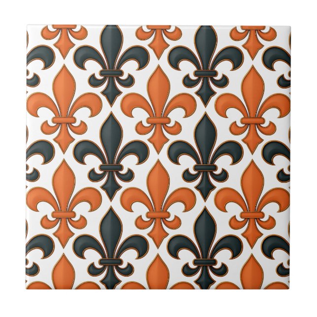 Orangefarbenes Fleur-de-lis-Muster Fliese (Vorderseite)