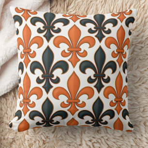 Orangefarbenes Fleur-de-lis-Muster Kissen