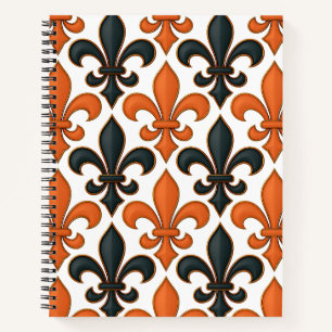 Orangefarbenes Fleur-de-lis-Muster Notizbuch