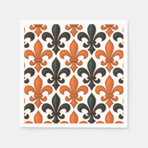 Orangefarbenes Fleur-de-lis-Muster Serviette