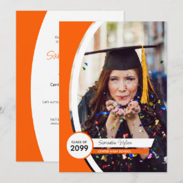Orangefarbenes Foto Abschluss Einladung