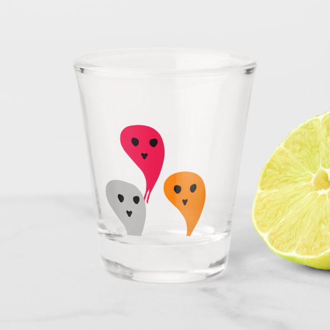Orangefarbenes, gelbgraues Halbkugelmuster w t Schnapsglas (Vorderseite)