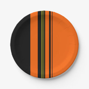 Orangefarbenes, grün gestreiftes Muster Pappteller