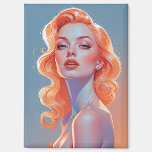 Orangefarbenes Haar Pin-Up-Porträt Magnet