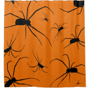 Orangefarbenes Halloween-Muster, Schwarze Spider Duschvorhang