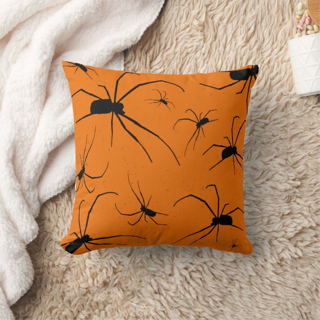 Orangefarbenes Halloween-Muster, Schwarze Spider Kissen (Decke)