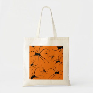 Orangefarbenes Halloween-Muster, Schwarze Spider Tragetasche