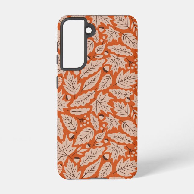 Orangefarbenes Herbstlaub- und Acornmuster Samsung Galaxy Hülle (Rückseite)