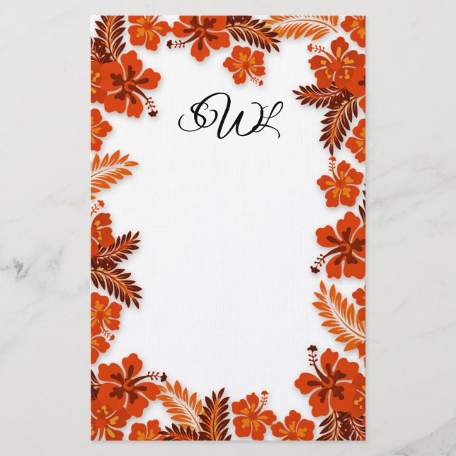 Orangefarbenes Hibiskus Mit Monogramm weißes Papie Briefpapier (Vorderseite)