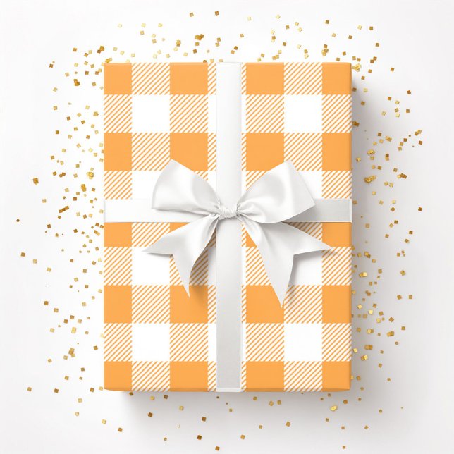 Orangefarbenes Kariertes Muster Geschenkpapier (Orange White Plaid Pattern Wrapping Paper)