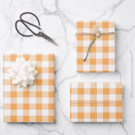 Orangefarbenes Kariertes Muster Geschenkpapier Set