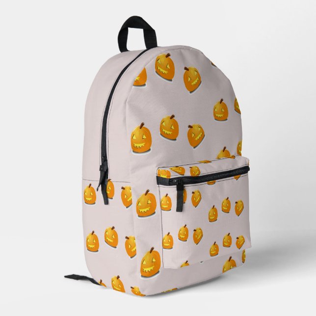 Orangefarbenes Kürbiskopfmuster Bedruckter Rucksack (Rückseitige Ecke links)